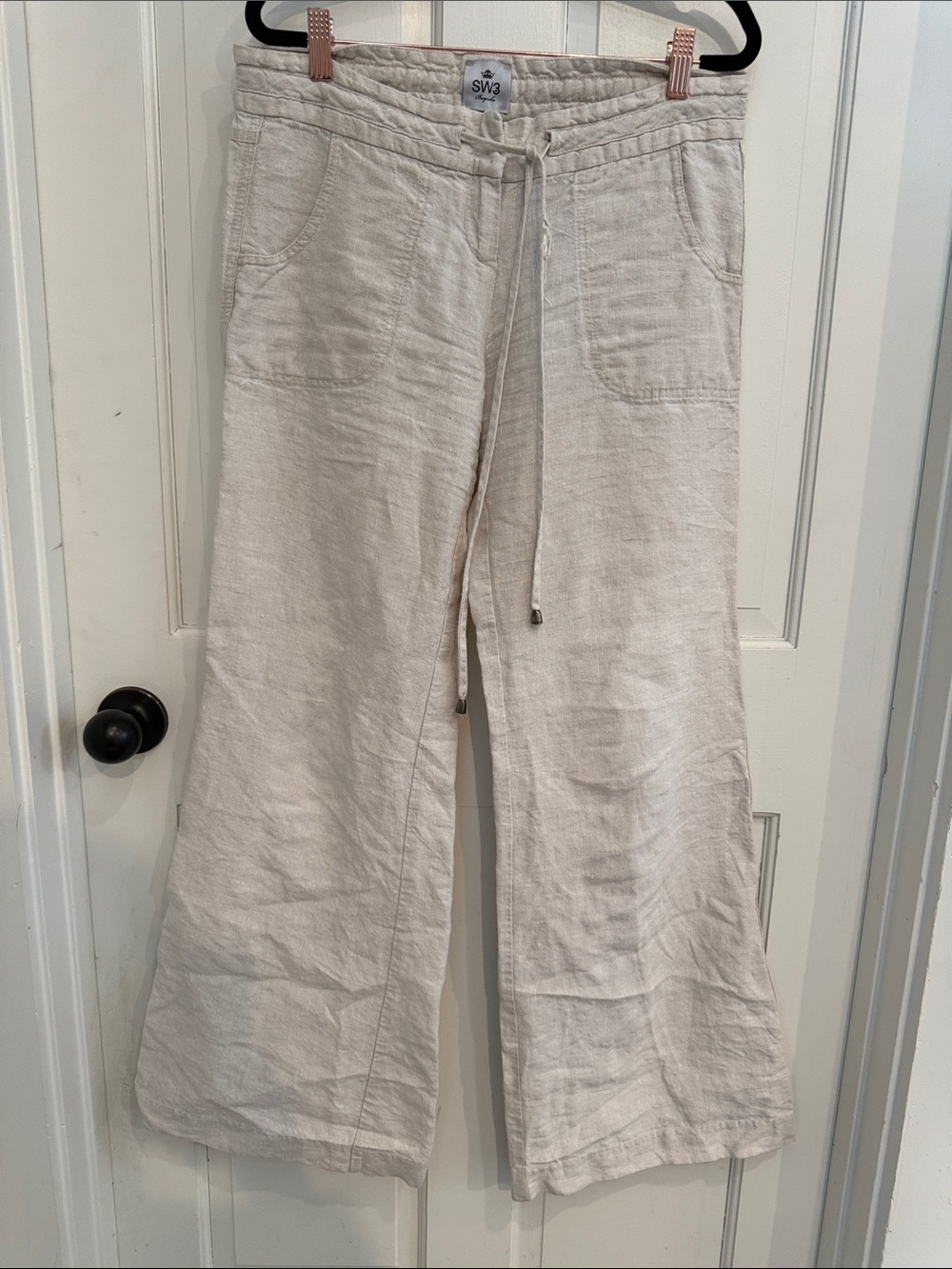 SW3 Bespoke wide legged Linen-Blend Drawstring Pants in Light Beige